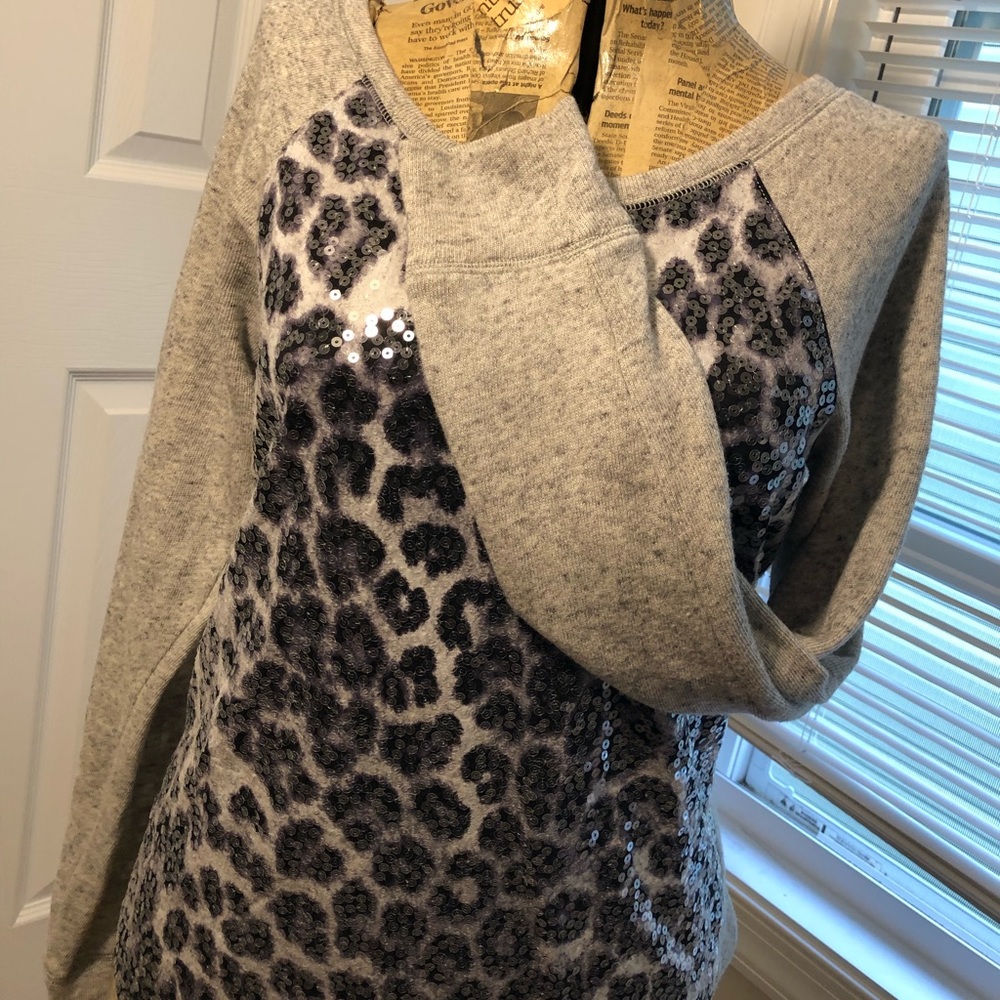 Express Love leopard print sequin grey sweater